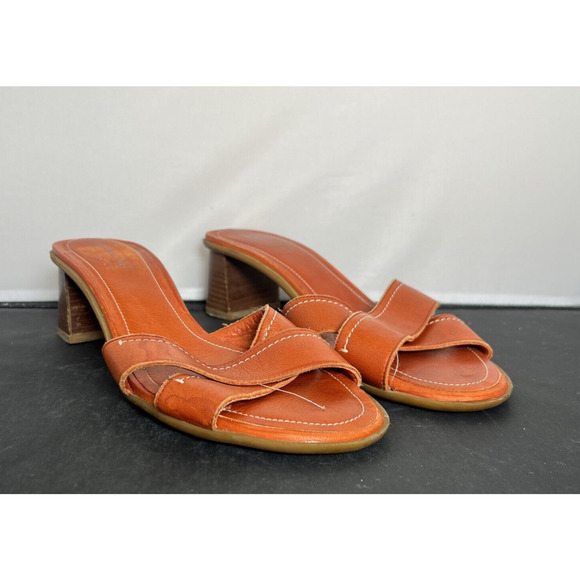 Coach Amaryllis Calf Leather Size 9 Burnt Orange Heeled Sandal Made In Italy - Picture 2 of 13